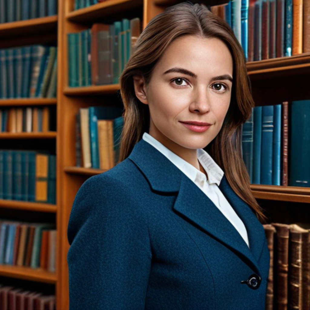 **
"A thoughtful woman in professional attire, perhaps a librarian or researcher, surrounded by books in a cozy library setting, fully clothed, modest clothing, appropriate attire, safe for work, perfect anatomy, natural proportions, natural pose, high quality, professional photography, well-formed hands, proper finger count, family-friendly."
**