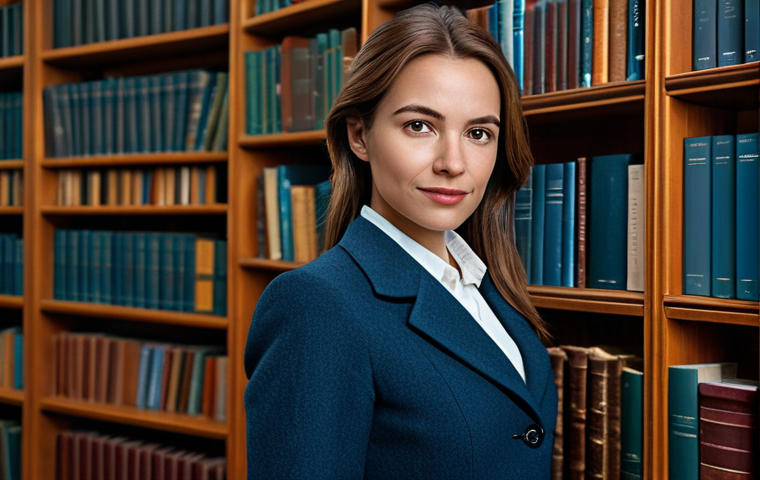 **

"A thoughtful woman in professional attire, perhaps a librarian or researcher, surrounded by books in a cozy library setting, fully clothed, modest clothing, appropriate attire, safe for work, perfect anatomy, natural proportions, natural pose, high quality, professional photography, well-formed hands, proper finger count, family-friendly."

**
