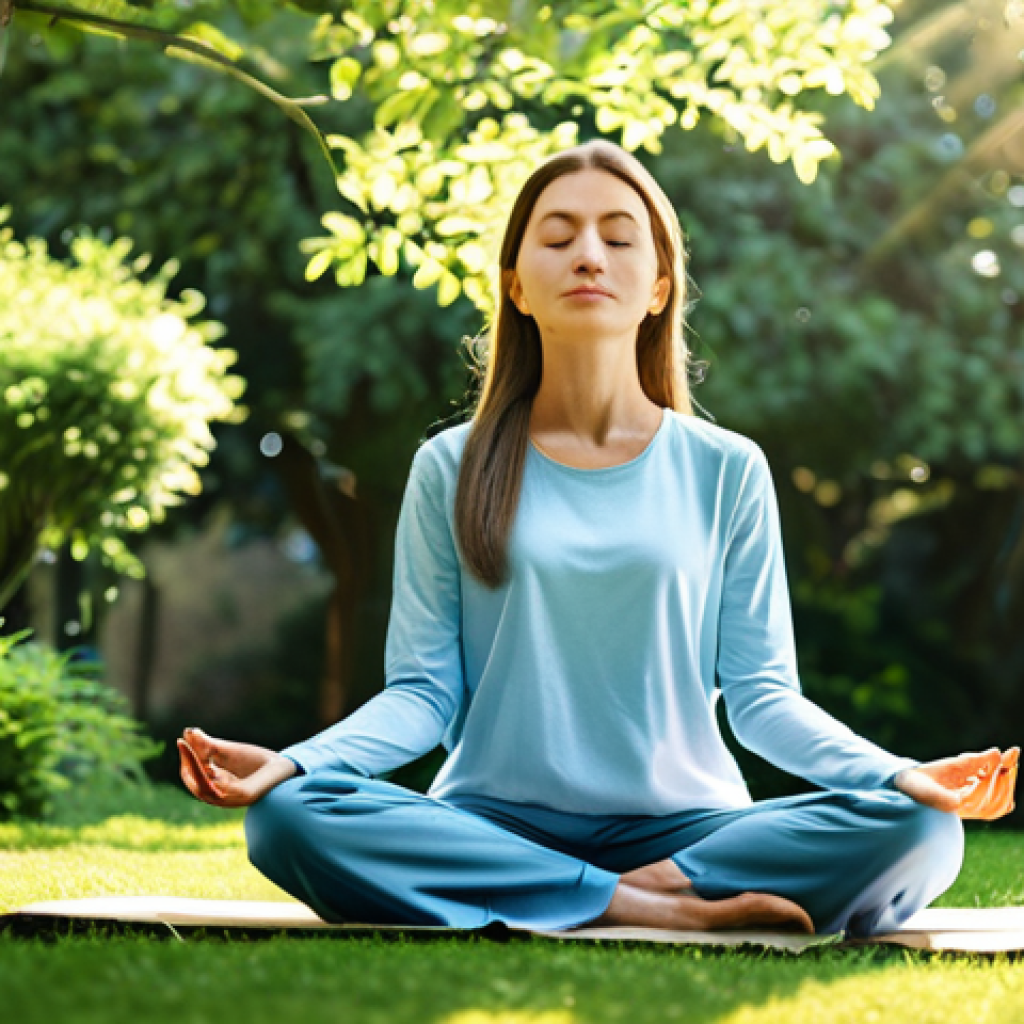 **
A serene woman meditating in a peaceful garden. She is fully clothed in comfortable, modest attire. Sunlight filters through the trees, creating a calming atmosphere. In the background, stylized brain imagery subtly represents inner peace and mental clarity. Perfect anatomy, correct proportions, natural pose, professional, modest, family-friendly, safe for work, appropriate content, fully clothed. High quality, detailed.
**