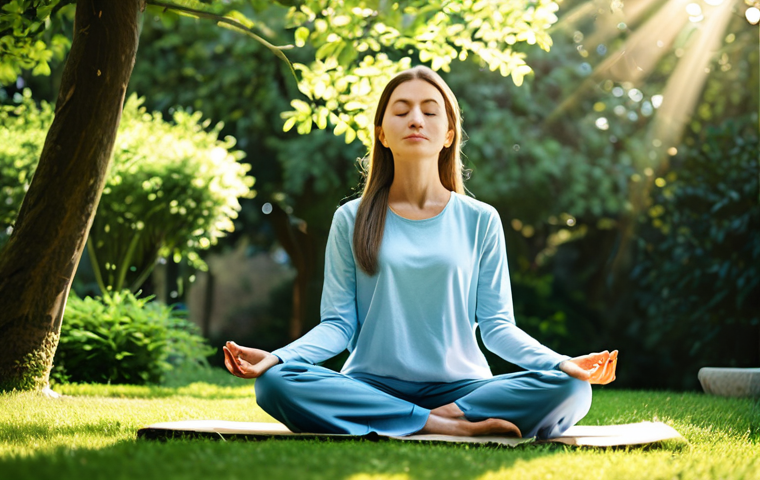 **

A serene woman meditating in a peaceful garden. She is fully clothed in comfortable, modest attire. Sunlight filters through the trees, creating a calming atmosphere. In the background, stylized brain imagery subtly represents inner peace and mental clarity. Perfect anatomy, correct proportions, natural pose, professional, modest, family-friendly, safe for work, appropriate content, fully clothed. High quality, detailed.

**