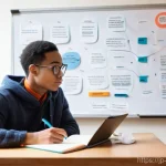 심리학 논문 작성법 - **Prompt:** A focused university student, gender-neutral, wearing a cozy, casual outfit like a sweat...