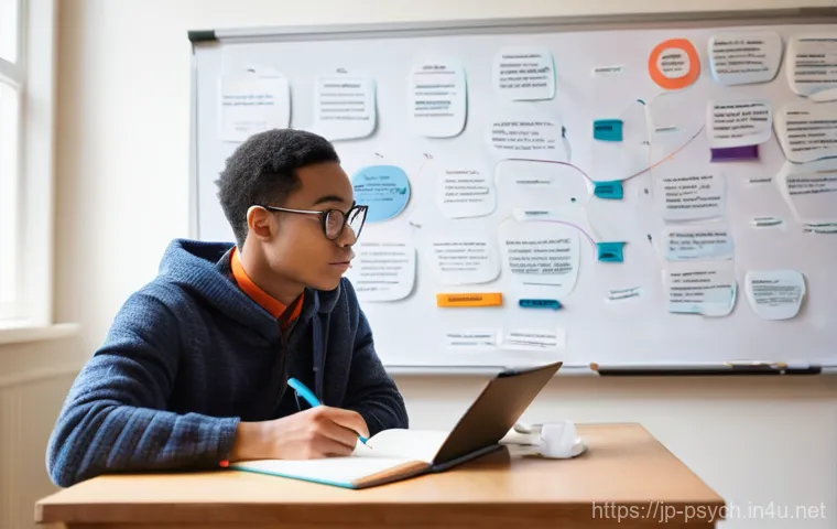 심리학 논문 작성법 - **Prompt:** A focused university student, gender-neutral, wearing a cozy, casual outfit like a sweat...