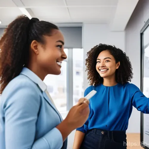 심리학 진로와 직업 - **Prompt:** A diverse group of young, professionally dressed individuals in a modern, brightly lit o...